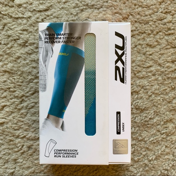 NWT Unisex 2xu Compression Performance Run Sleeves - Turquoise Calf Sleeves - Picture 2 of 6